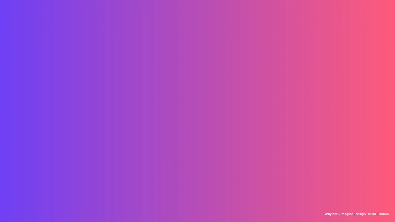 PorqueNo brand banner in the studio's purple-to-coral gradient, reading "Why not... imagine, design, build, launch"